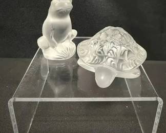 SH258Lalique Frosted Crystal Turtle And Frog