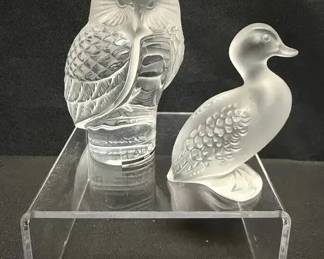 SH257Lalique Frosted Crystal Owl And Duck 