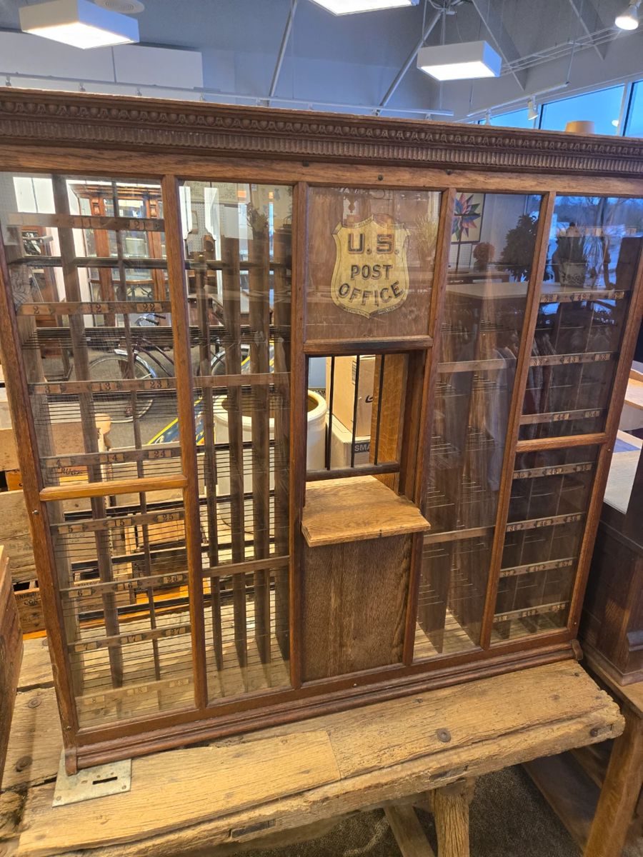Outstanding oak Post office teller window. 