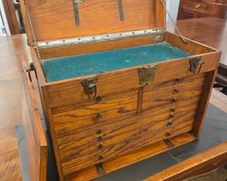 Early oak machinist chest.