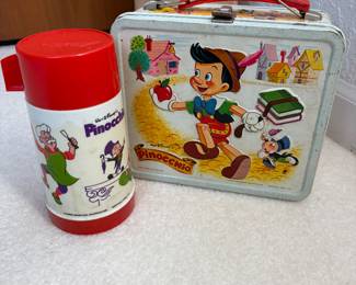 Vintage Disney Pinocchio Metal Lunchbox w/Thermos