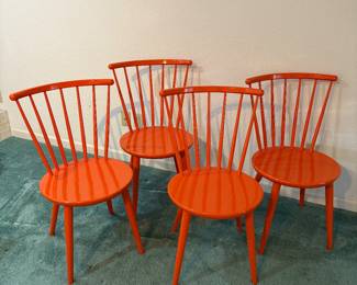 Orange Mid-century Modern Scandinavian Spindle-back Dining Chair Set