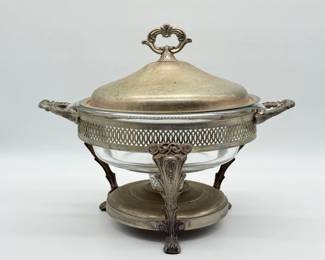 45 AnchorHockingSilverplateChafingDishwGlassInsert