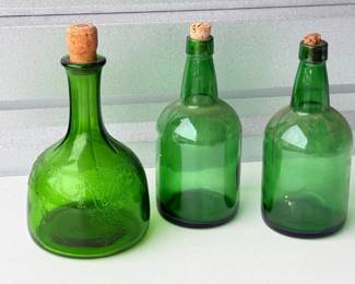 102 VintageGreenGlassBottleswCorks