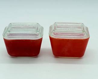 48 VintagePyrexRed501DisheswRibbedGlassLid