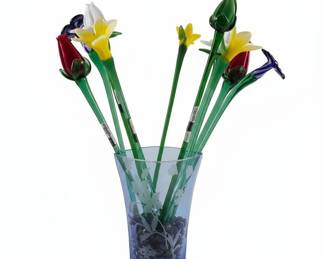 Mikasa Crystal Flowers in Blue Etched Vase