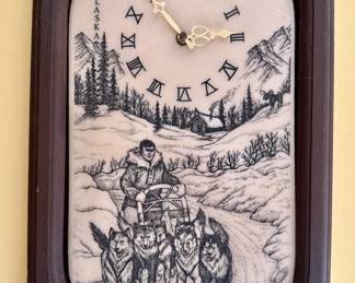 Vintage Alaskan Sled Dog Team Marble Wall Clock
