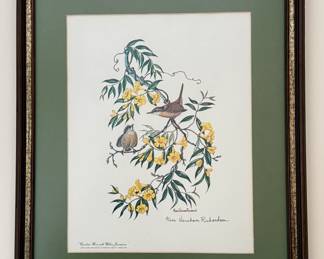 Matted and Framed Art - "Carolina Wren with Yellow Jessamine" - Anne Worsham Richardson 