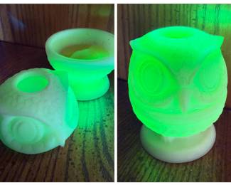 Uranium Glass Owl Fairy Lamp