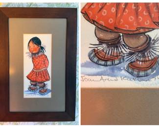Matted and Framed Watercolor of a Child in Dress - Joan Arend Kickbush