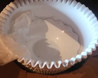 Fenton Hobnail milk glass punch bowl set