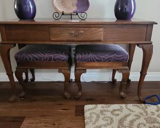 Queen Anne sofa table and matching stools