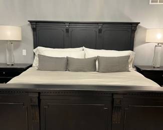 RH King Bed, nightstands, and lamps - available for presale. Contact Patty at 847-772-0404.