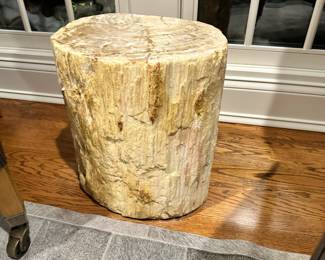 Petrified Wood Side Table - available for presale. Contact Patty at 847-772-0404 for more information.