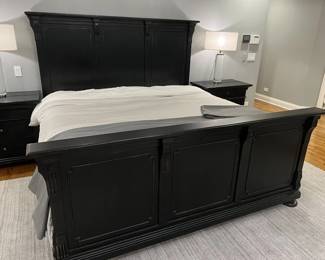 RH King Bed, nightstands, and lamps - available for presale. Contact Patty at 847-772-0404.
