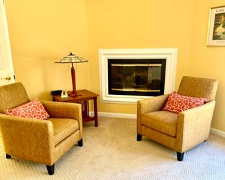 Mitchell Gold + Bob Williams 2 matching chairs ...beautiful upholstery on these matching spotless beautiful chairs
Original cost $1195 each