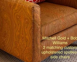 32" wide, 35" deep, 36" high
These 2 chairs are exceptional quality, of performance fabric, fiber filled backs and pillows ,1.8 density Dacron wrapped cushions, 8.5 gauge no sag seat springs