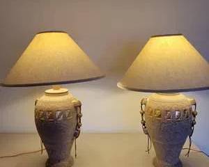 Matching Southwestern Ceramic Table Lamps with Textured Design and Beaded Tassels