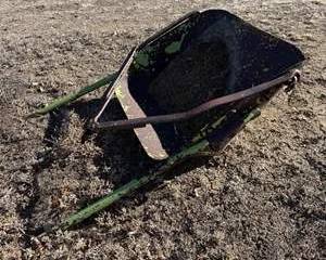 Vintage John Deere Metal Wheelbarrow with Green Handles - Rustic Farm Decor