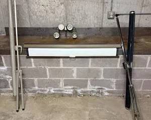 Vintage Da-Lite Classic Projection Screen and Multee-Flood Roto Lite Lights