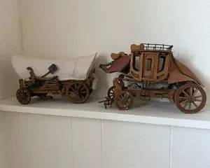 Handmade Wooden Stagecoach and Covered Wagon Models