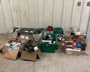 Miscellaneous Plumbing and Hardware Lot with Pipes, Fittings, Nails, and Fasteners