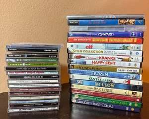 Mixed Media Lot of CDs and DVDs Including Music and Movies