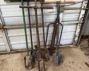 Vintage Manual Post Hole Diggers and Soil Augers Lot