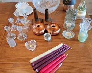 Leaded Crystal Glassware, Copper and Candles