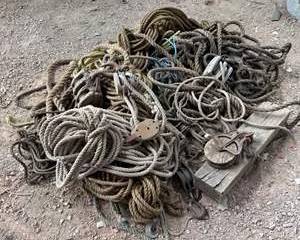 Assorted Heavy Duty Industrial Ropes and Pulleys Lot