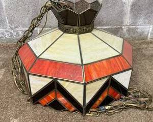1970s Stained Glass Hanging Pendant Light Fixture