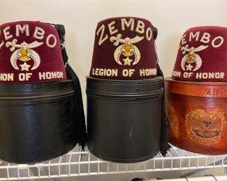 Shriner fez hats and storage boxes (the homeowner was a life-long Shriner)