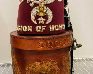 Vintage Shriner fez and original leather storage box (the homeowner was a life-long Shriner)