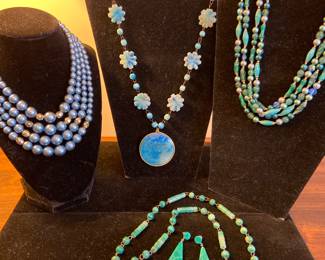Vintage Mayan Calendar agate necklaces & vintage costume necklaces