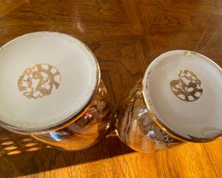Mid-Century Modern Murano glass swirling brown, white, and cream vases with gold trim 