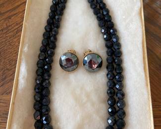 Vintage crystal necklace and earrings in original box