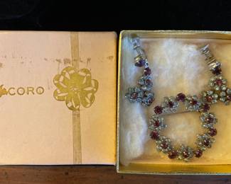 Vintage earrings marked Coro & unmarked brooch in original box