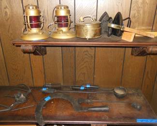 vintage lanterns and tools