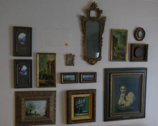 old framed prints and mirror