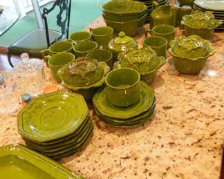 mid century green dish set