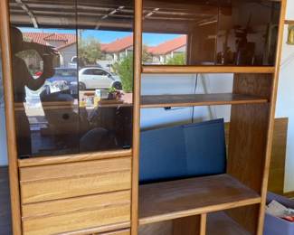 Oak Stained Entertainment Center On Wheels