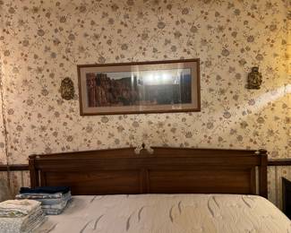 VINTAGE KING HEADBOARD, PRINT, WALL DECOR