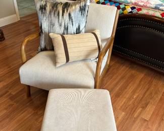 Linen color side chair and ottoman