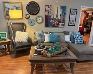 L-Shaped Sectional, coffee table, art, decor