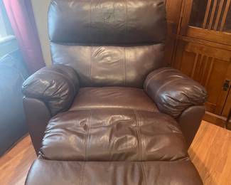 Lane brown leather/vinyl combination recliner