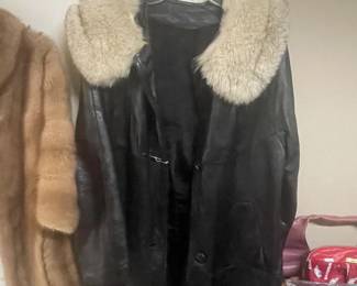 Leather Coat with Fox Fur (needs TLC)