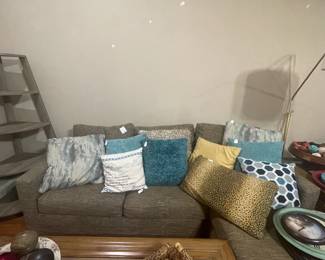Grey Upholstered Sectional, Fluffy pillows