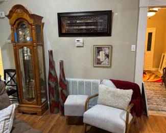Floor Vases, white chair/ottoman, art.  GRANDFATHER CLOCK NOT FOR SALE