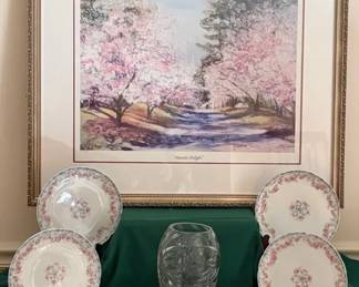 Antique H And Co France, Limoges, Vintage Cut Crystal Vase And Limited Edition Signed Print