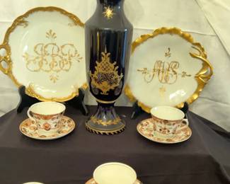 Cobalt Blue And Gilt Porcelain Vase Or Lidded Urn, Haviland Limoges Leaf Shaped Plate, Haviland Limo